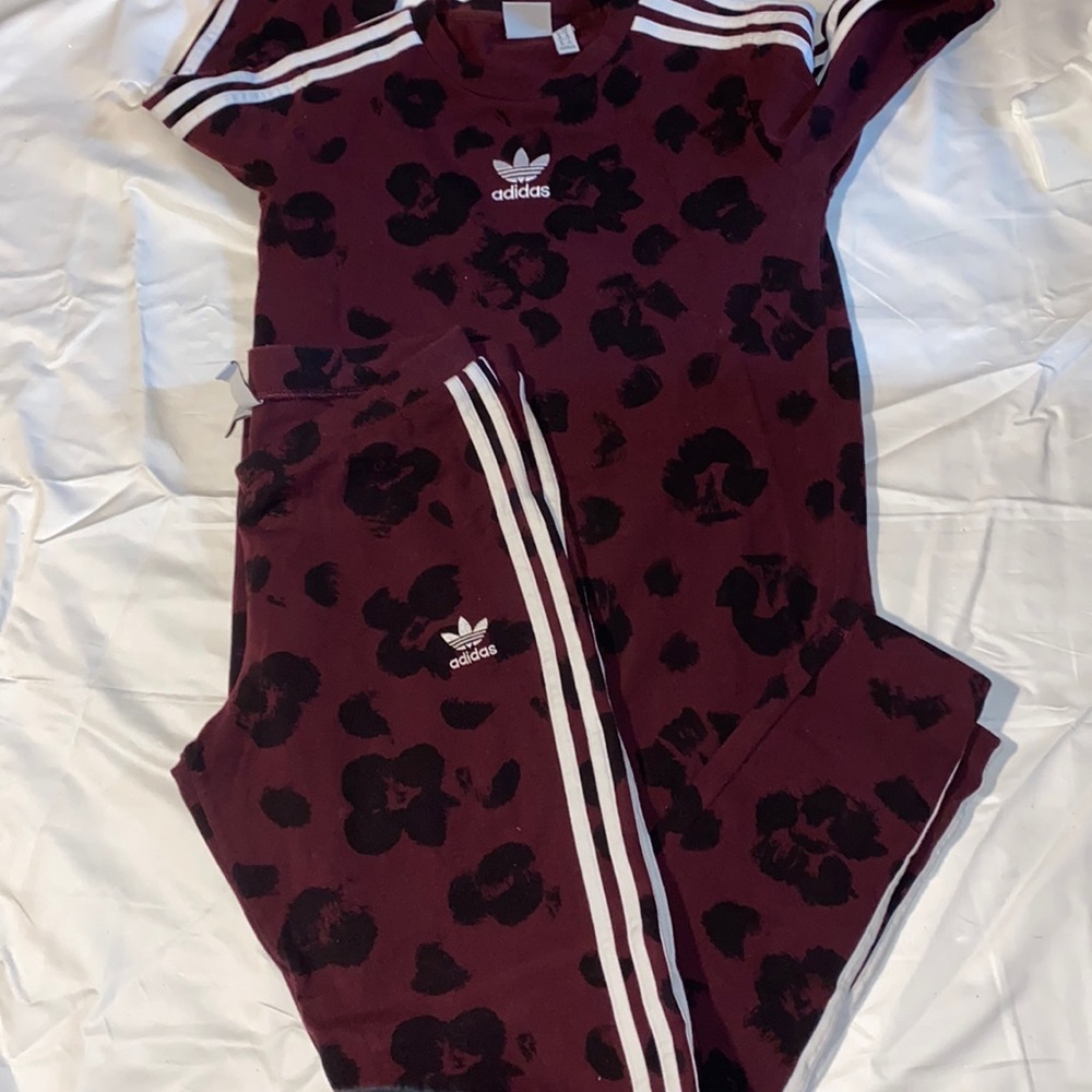 adidas Maroon Floral Track Set
